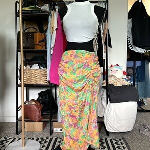 NWT Lost + Wander
Eternal Lights Floral Print Ruched Slit Front  Midi Skirt